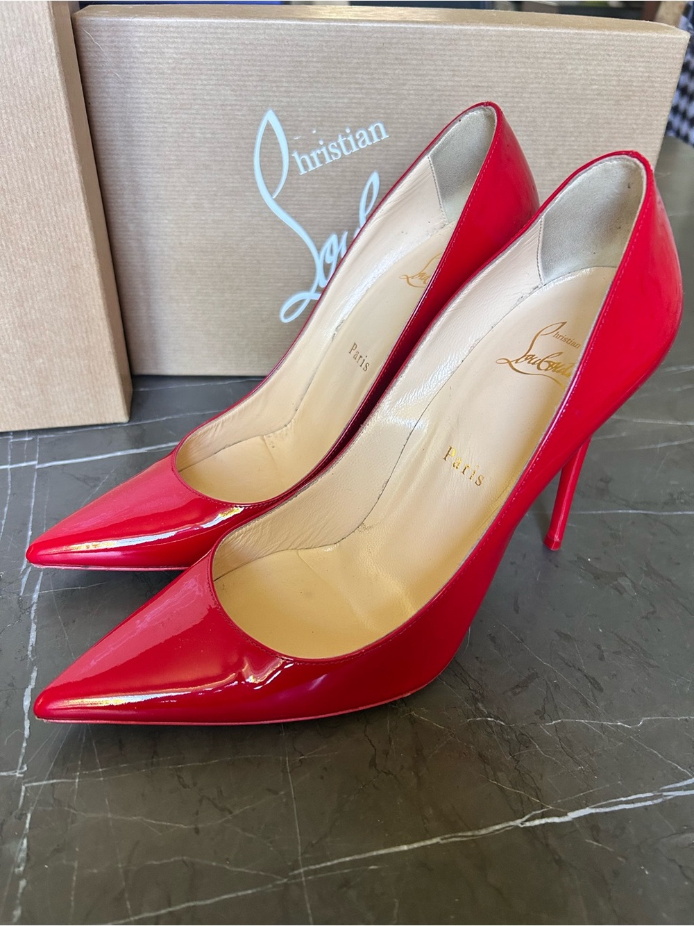 Christian Louboutin Patent Red Pointed-Toe Stiletto Pumps